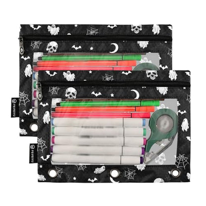 Halloween Ghost Gothic Pencil Pouches for 3 Ring Binder, Zipper Binder Pencil Case, 2 Pack Clear Window Case Bag for Office Organizers - color: Halloween Ghost