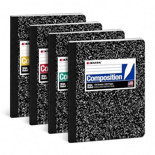 KAISA Composition Notebooks, Wide Ruled, 9-3/4" x 7-1/2", Black Marble Covers Composition Notepads Journal Notebooks 100 Sheets 4 Pack, C10001W - color: 4pad, size: wide