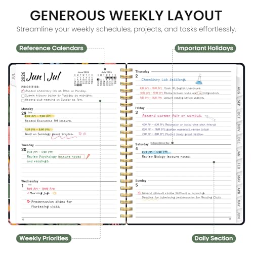 Planner 2026-2027, Academic Year Monthly and Weekly Calendar Planner, Jul 2026 - Jun 2027, Hardcover Teacher Student Planning Agenda book with Tabs, Perfect for School Office Supplies, 6.3" x 8.5" - Garden Bird - color: C-Garden Bird, size: (6.3"x8.5")a5