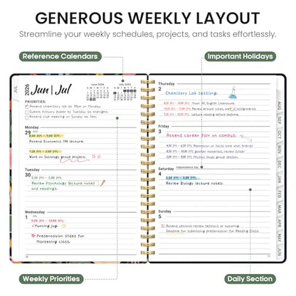Planner 2026-2027, Academic Year Monthly and Weekly Calendar Planner, Jul 2026 - Jun 2027, Hardcover Teacher Student Planning Agenda book with Tabs, Perfect for School Office Supplies, 6.3" x 8.5" - Garden Bird - color: C-Garden Bird, size: (6.3"x8.5")a5