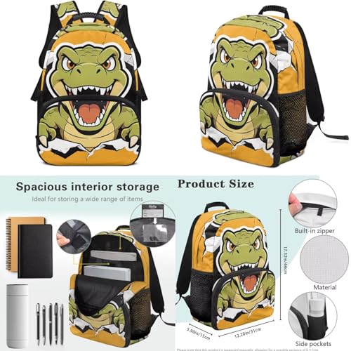 Boys Cool Dinosaur Print 4 in 1 Backpack Set - Kids Elementary School Bookbag with Lunch Bag Pencil Case Water Bottle Holder, Back to School Supplies - color: Cool Dinosaur