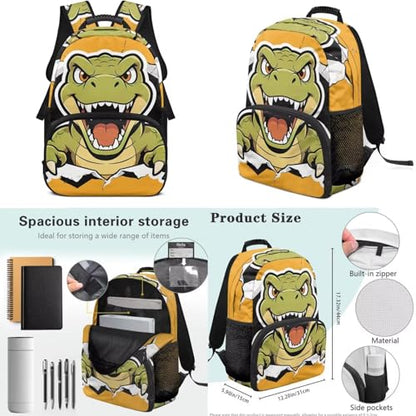 Boys Cool Dinosaur Print 4 in 1 Backpack Set - Kids Elementary School Bookbag with Lunch Bag Pencil Case Water Bottle Holder, Back to School Supplies - color: Cool Dinosaur