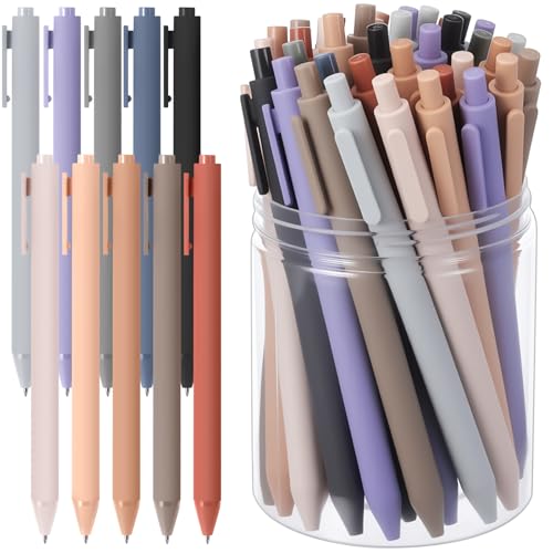 Crtiin 50 Pcs Gel Pens Bulk, 0.5mm Fine Point Black Ink Pen with Assorted Colored Retractable Quick Dry Pens for Office Teacher, Journaling, Server, Classroom, Back to School Supplies (Morandi Colors) - color: Morandi Colors