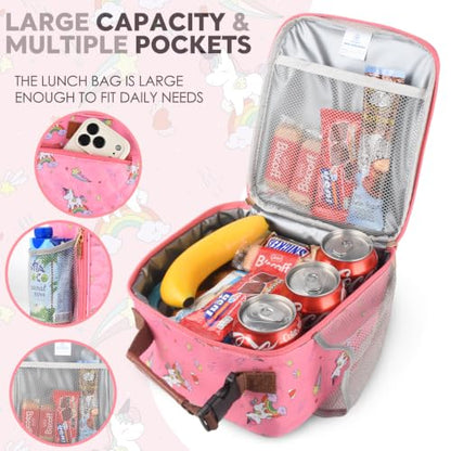 Genteen Kids Lunch Box Insulated Soft Mini Cooler with Bottle Holder, Lightweight Reusable Easy-Clean Lunch bag for Girls, Boys Back to School-Unicon - color: Unicon