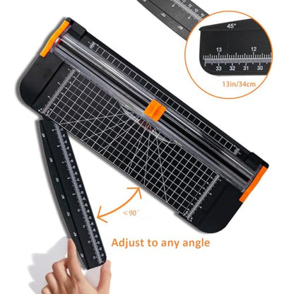 Portable Paper Cutter, 12.2 Inch Desktop A4 Paper Trimmer with Sliding Cutter Head, Side Ruler, and Safety Features for Crafting Photos, Cards, Office Supplies