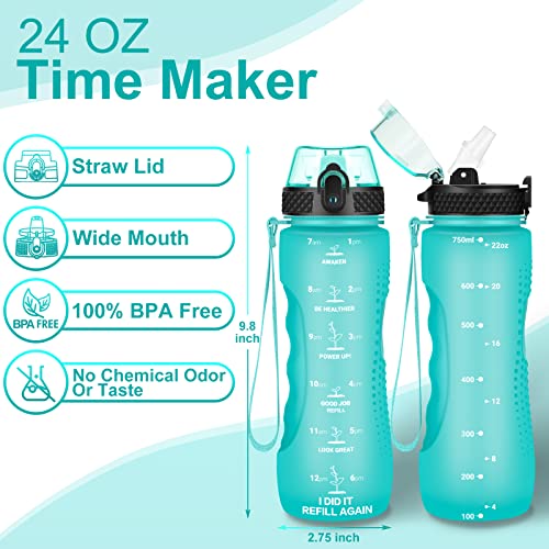 24 OZ Motivational Kids Water Bottle With Time Marker,Straw Lid,Leak Proof, Tritan BPA Free Sports Water Bottle Green(1 Lid) - color: Green
