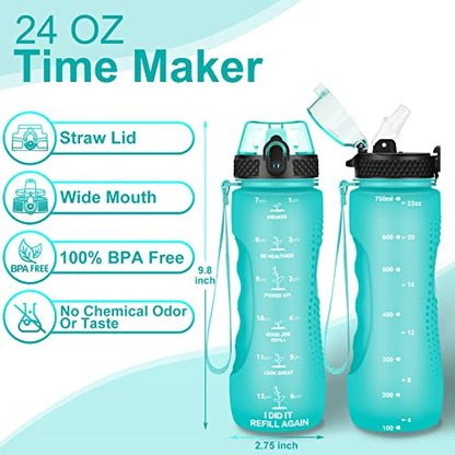 24 OZ Motivational Kids Water Bottle With Time Marker,Straw Lid,Leak Proof, Tritan BPA Free Sports Water Bottle Green(1 Lid) - color: Green