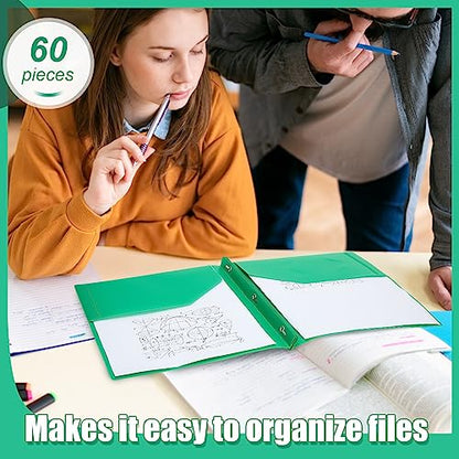 Yeaqee 60 Pcs Green Plastic Folders with Pockets and Prongs Plastic Folder 2 Pockets 3 Prongs with Card Slot for Office, School for Students, Teachers, Office Workers - color: Green