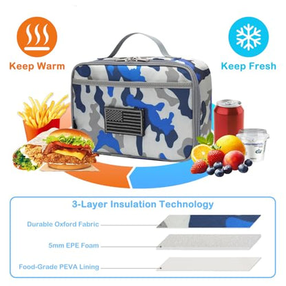 FlowFly Kids Lunch box Insulated Soft Bag Mini Cooler Back to School Thermal Meal Tote Kit for Girls, Boys, Flag - color: Flag