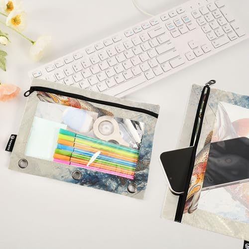 Retro Trout Beige Binder Pencil Pouch 3 Ring Clear Pouches with Zipper Pen Organizer for Office College School, 2 Pack - color: Multi-retro Trout Beige