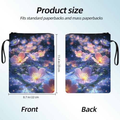 Padded Book Sleeve with Zipper & Front Pocket, Fabric Book Cover | Galaxy Cosmic Glowing Flower11.4"x8.7" Washable Canvas Pouch for Hardcovers, Tablets & Reading Accessories - color: Galaxy Cosmic Glowing Flower