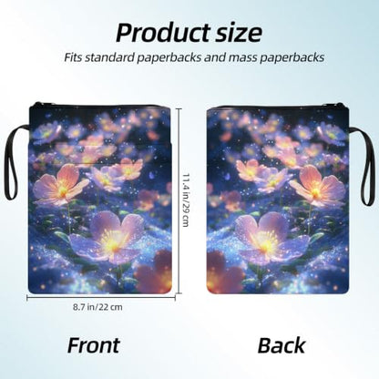 Padded Book Sleeve with Zipper & Front Pocket, Fabric Book Cover | Galaxy Cosmic Glowing Flower11.4"x8.7" Washable Canvas Pouch for Hardcovers, Tablets & Reading Accessories - color: Galaxy Cosmic Glowing Flower