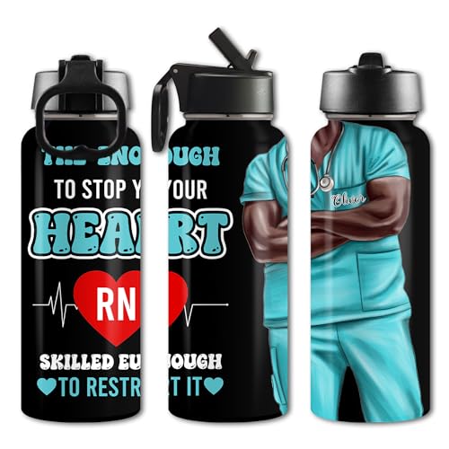 Custom Nurse Water Bottle Personalized Stainless Steel Insulated with Lid 18/32oz Customized Name Nurse Gifts for Women Nurses Nursing Graduation Nurse Week Birthday Healthcare Worker - color: Design-9