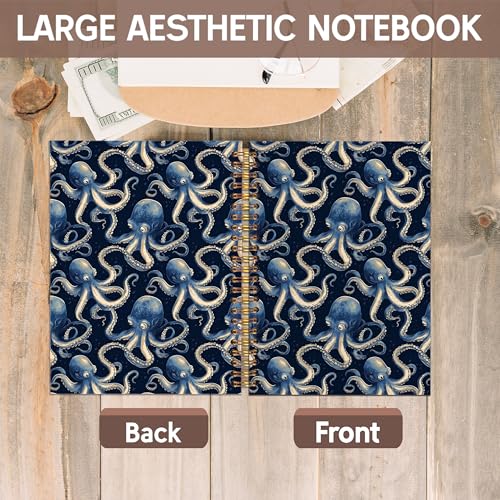 KAOWT Navy Blue Ocean Octopus Notebook Journal, Octopus Gifts for Women Notebooks for Note Taking, Marine Notebook Spiral, Beach Lover Gifts, Hardcover Spiral Notebook 5.5x8.3in - color: Summer notbook-octopus