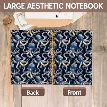 KAOWT Navy Blue Ocean Octopus Notebook Journal, Octopus Gifts for Women Notebooks for Note Taking, Marine Notebook Spiral, Beach Lover Gifts, Hardcover Spiral Notebook 5.5x8.3in - color: Summer notbook-octopus