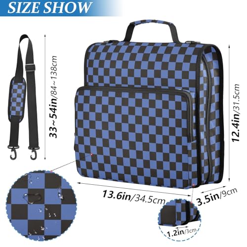 Navy Black Checkered Binder Bag 3 Ring Zipper Binders with Shoulder Strap for School Office Organizer Storage - color: Q018