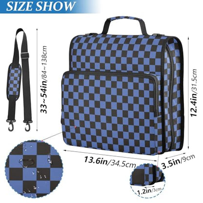 Navy Black Checkered Binder Bag 3 Ring Zipper Binders with Shoulder Strap for School Office Organizer Storage - color: Q018