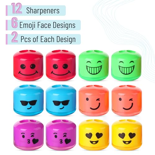 Mr. Pen- Pencil Sharpeners Manual, 12 Pack, Dual Hole, Smiley | Bulk Handheld Pencil Sharpener, Compatible with Standard and Jumbo Pencils, Snap-on Lid, Stainless Steel Blade - size: 12 Pack