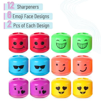 Mr. Pen- Pencil Sharpeners Manual, 12 Pack, Dual Hole, Smiley | Bulk Handheld Pencil Sharpener, Compatible with Standard and Jumbo Pencils, Snap-on Lid, Stainless Steel Blade - size: 12 Pack