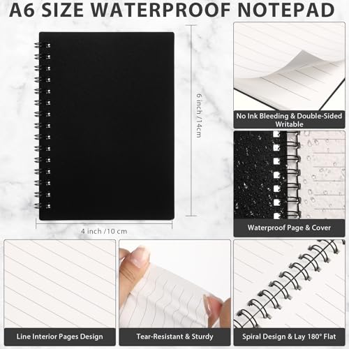 Weatherproof Spiral Notebook 4" x 6" Small Pocket Notepad with Stone Paper Waterproof Spiral Note Pad with Lined Pages Pocket Size Notebook for Outdoor Office College Classroom Travel