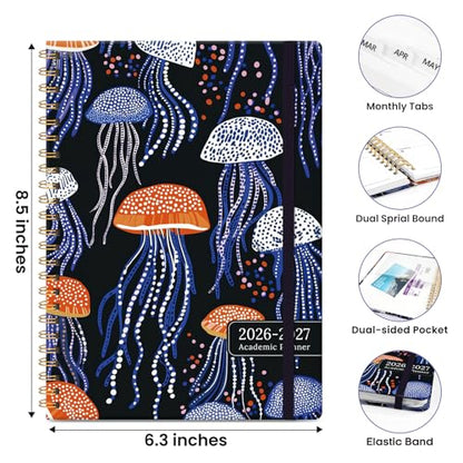 Planner 2026-2027, Academic Planner Weekly and Monthly, Jul 2026 - Jun 2027, Spiral Bound School Planning Tool with Tabs and Pocket, Perfect for Students & Teacher, 6.3" x 8.5", Jellyfish Waltz - color: N-Jellyfish Waltz, size: 6.3"x8.5" (A5)