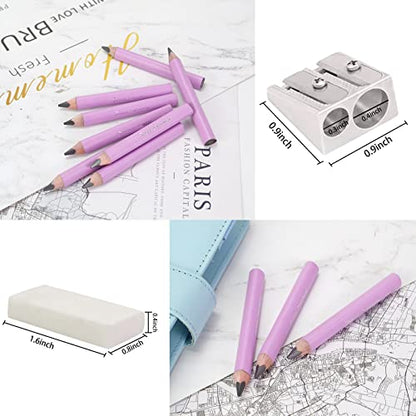 3.5-inch short triangular fat pencil, 5mm fat refill, mini wooden pencil, suitable for small hand writing and painting for preschool children and kindergarten (8 light pink) - color: Pink
