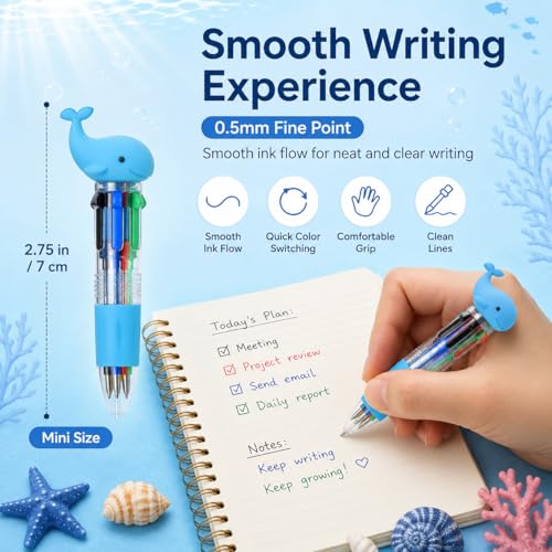 30PCS Ocean Animal Multicolor Pens, 4 Color Ballpoint Pens Bulk, Retractable Novelty Pens with Whale Shark Turtle Sea Creature Toppers, Cute Writing Pens for Journaling, Office Supplies, Planner - style: Sea Animals