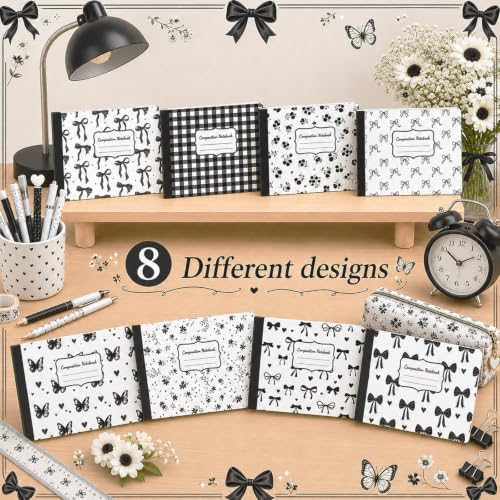 16 Pack Mini Composition Notebooks Bulk College Ruled 7.4'' x 4.7'' Black Bow Half Size Composition Books 80 Pages Small Pocket Journal Books Back to School Gift for Student Teacher Office Supplies - color: Black Bow