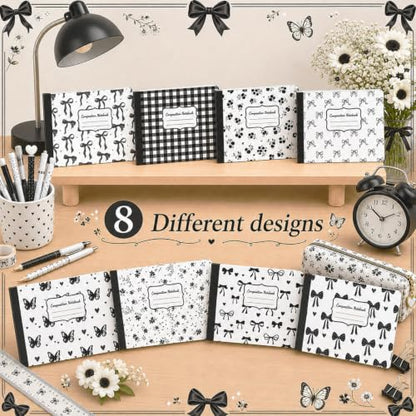 16 Pack Mini Composition Notebooks Bulk College Ruled 7.4'' x 4.7'' Black Bow Half Size Composition Books 80 Pages Small Pocket Journal Books Back to School Gift for Student Teacher Office Supplies - color: Black Bow