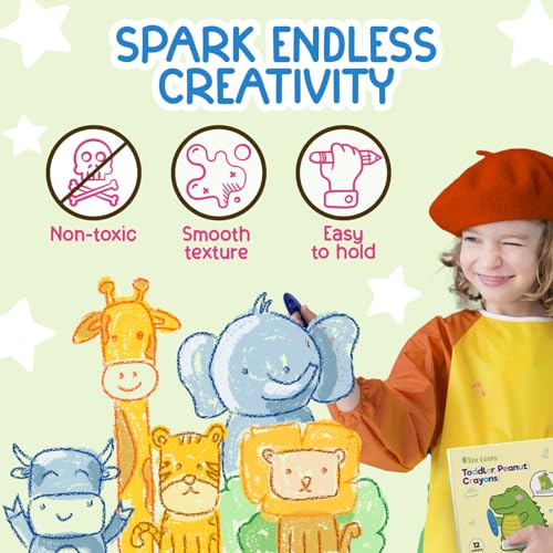 TinyGeeks 12 Peanut Crayons - Non Toxic Crayons for Toddlers - Washable for Kids Ages 4-8 - Easy To Hold - Toddlers 2-4 Years - Ergonomic Shape