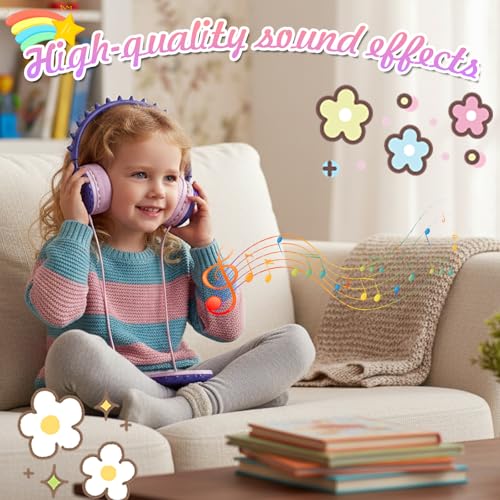 Kids Dinosaur Wired Headphones with Noise Cancelling Purple | Safe 85/94dB Volume Limit, HD Microphone for School, Soft Ear Cups, Pink Headphones for Toddlers & Teens. - color: Dinosaur Purple