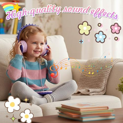 Kids Dinosaur Wired Headphones with Noise Cancelling Purple | Safe 85/94dB Volume Limit, HD Microphone for School, Soft Ear Cups, Pink Headphones for Toddlers & Teens. - color: Dinosaur Purple