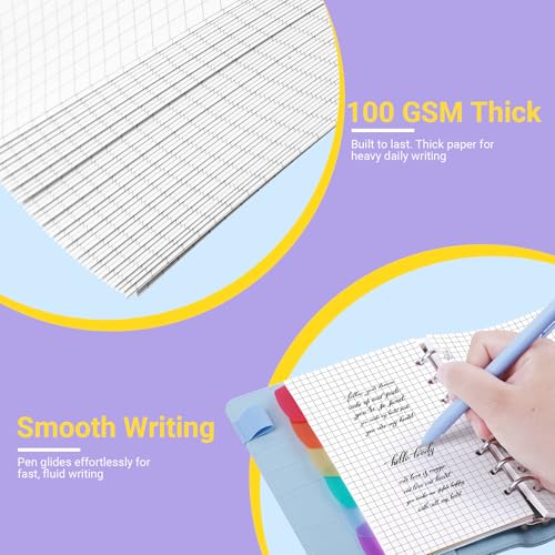 Antner A6 Grid Refill Paper 6-Hole Planner Inserts for A6 6-Ring Refillable Binder, 135 Sheets/270 Pages Graph Loose Leaf Filler Paper with 12 PCS Binder Dividers for Journal Note Math Work - color: Grid Square Paper