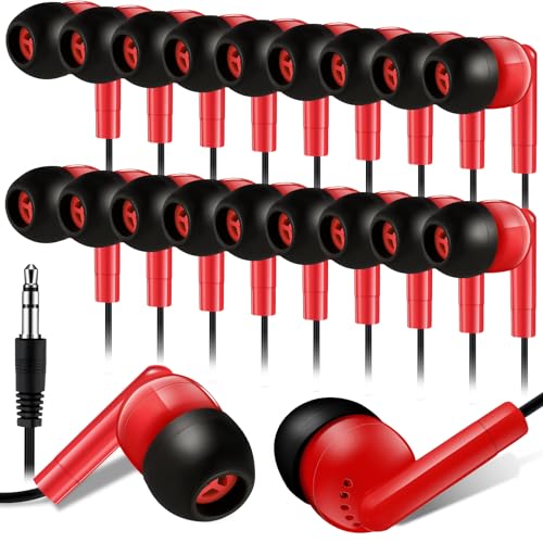 Kanayu 100 Pack Wired Earbuds Bulk for Classroom Ear Headphones Wired Basic Student Earbuds No Microphone with 3.5MM Jack for Class Laptop School Library, Individually Bagged (Red) - color: Red