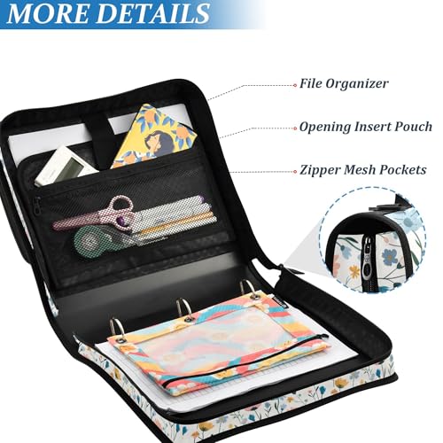 Cute Little Spring Blue Pink Flowers Zip Up Binder with Handle Easy to Carry 1.5 Inch 3 Rings Pencil Bags Portfolio Binder Stationery Supplies - color: Cute Little Spring Blue Pink Flowers