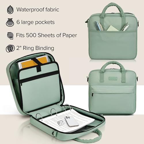 Sturdy 3 Ring Zipper Binder with Strap - 2" Binder with Pockets Holds 500 Sheets, Laptop & More - Durable & Easy to Carry - color: Sage
