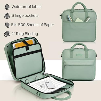 Sturdy 3 Ring Zipper Binder with Strap - 2" Binder with Pockets Holds 500 Sheets, Laptop & More - Durable & Easy to Carry - color: Sage