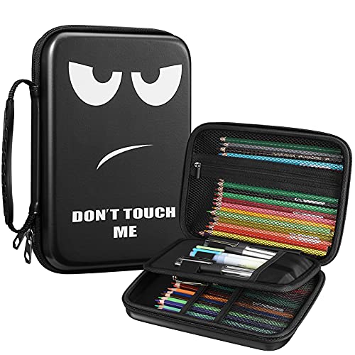 FINPAC Pencil Case Holder Slot, Large MultiLayer Watercolor Pen Bag w/Zipper Front Pocket, Big Organizer for 100 Colored Pencils/65 Gel Pens, Markers to Artists, Painters, Planners - color: Don't Touch Me, style: 100 Pieces