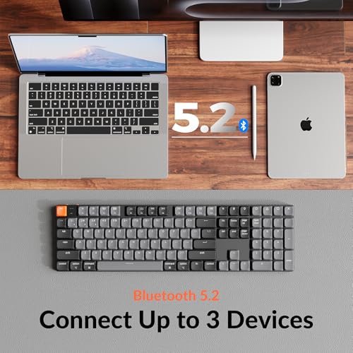 Keychron K5 Version 2 Wireless Bluetooth 5.2 Mechanical Keyboard, Low Profile Milk POM Switch 100% Full-Size Layout QMK Programmable, White Backlit with Shine-Through Keycaps for Mac Windows Linux - color: White Backlight Red Switch