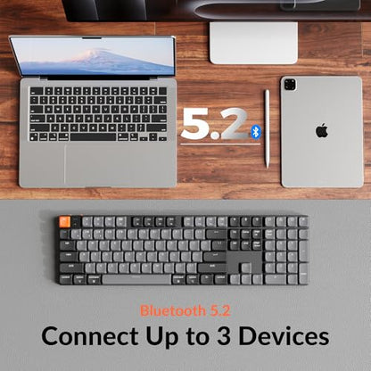 Keychron K5 Version 2 Wireless Bluetooth 5.2 Mechanical Keyboard, Low Profile Milk POM Switch 100% Full-Size Layout QMK Programmable, White Backlit with Shine-Through Keycaps for Mac Windows Linux - color: White Backlight Red Switch
