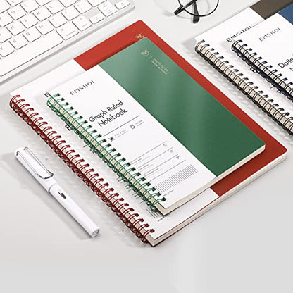 EMSHOI Graph Grid Journal Notebook, 2 Pack, 320 Pages, B5 (7.4" x 10") | 100 GSM Thick Paper, Flexible Plastic Cover, Spiral-bound, for School, Student, Note Taking, Engineering (Brown & Green) - color: Brown Green, style: B5-Graph