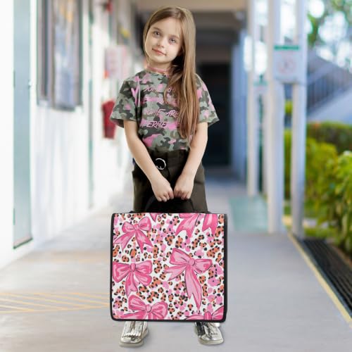 3 Ring Zipper Binder with Shoulder Strap Pink Bow Leopard Print 1.5 inch Binders Keeper Large Capacity Multi Pockets for School Office Supplies - color: Multi399, size: Fit 500 Sheets