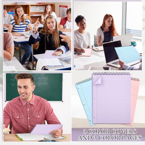 MotiMind 10 Pack 8.5" x 11" Top Spiral Notebook with 3 Hole Punched Legal Pads College Ruled Notepad 50 Sheets Hard Cardboard Paper Wirebound Notepad for Office School Business(Pink, Blue, Purple) - color: Pink, Blue, Purple
