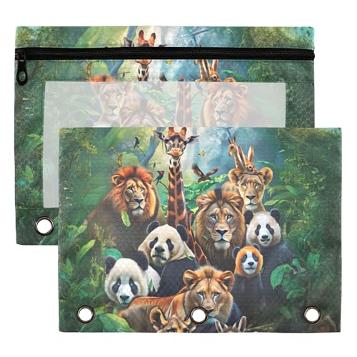 Wamika Animal Zoo Binder Pouches 3 Ring for Boys Girls School Office College Supplies Panda Tiger Lion Giraffe Pencil Pouches Case Bag with Clear Window and Zipper 2 pack - color: Cow