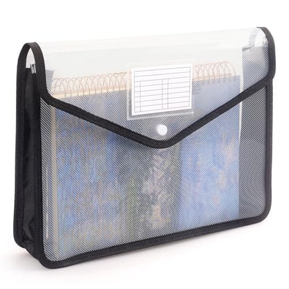 Tamaki Plastic Expanding File Folder, Fit Letter/A4 Size, Black, 1 Pack | Transparent envelopes with Snap Closure, No Dividers, Large Capacity - color: Black