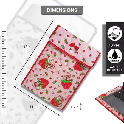 Sonix x Sanrio | Quilted Laptop Sleeve | 13-14 Inch, Quilted Soft Comfy Laptop Carrying Case, Computer Sleeve | My Melody x Strawberry Shortcake (13" - 14") - color: My Melody x Strawberry Shortcake