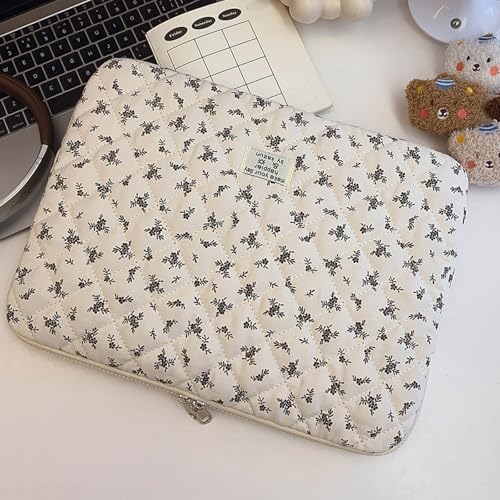 14 inch Maple Leaf Soft Pad Tablet Bag Embroidery Puffy Protective Case Shockproof Cute Quilted Laptop Sleeve Commute Work Study Bag - color: Black Leaf