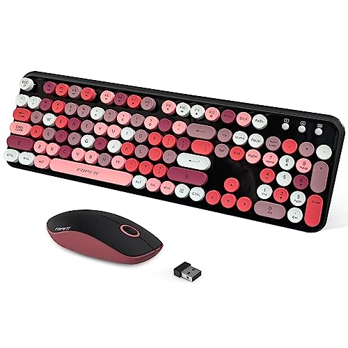 FOPETT 2.4GHz Wireless Keyboard and Mouse Set with Switch Button - Full-Size Keyboard - Compatible for Windows/Laptop/PC/Notebook/Smart TV and More - Black Colorful - color: V2030 Black Colorful