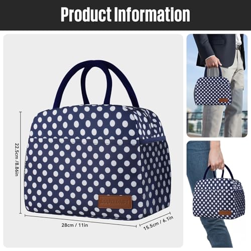 douyadady Lunch Bag Women/Men Lunch Box Women/Men (Blue+White dots) | Spacious Lightweight Waterproof Sturdy Durable Great Value For Office Work School Picnic Travel - color: Blue+White dots