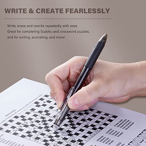 ParKoo Retractable Erasable Gel Pens Clicker Fine Point 0.7 mm, Make Mistakes Disappear, 3 Black/3 Blue Ink Pens with 4 Bonus Refills for Drawing Writing Journaling and Crossword Puzzles - color: Black Blue